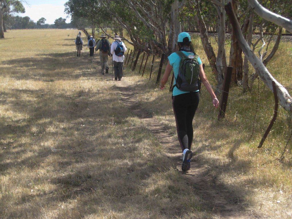 Jill walking with others on this track that runs parallel to the disused railway track.